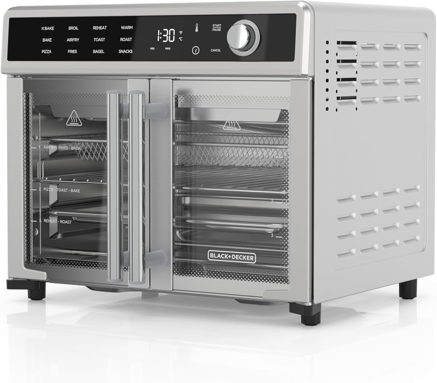 BLACK+DECKER Crisp 'N Bake French Door Air Fryer Oven, TO62D5-1SD, 12 Cooking Functions, 60-minute Timer, Air Fry with Convection Technology & Compact Design