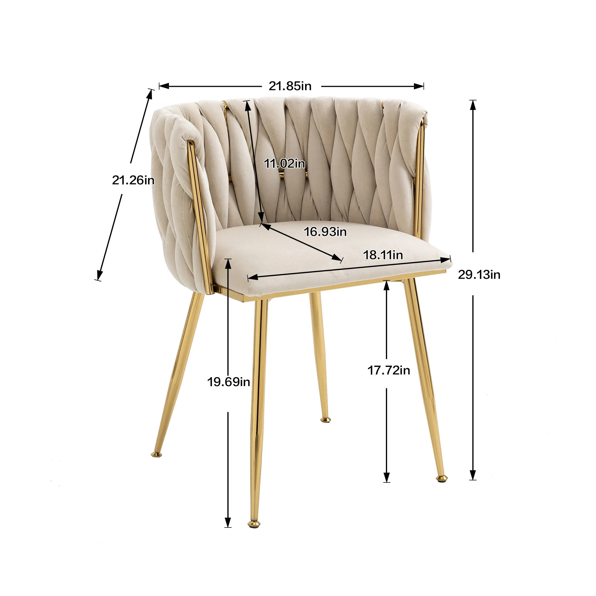 Tzicr Velvet Dining Chairs Set of 6, Modern Woven Upholstered Dining Chairs with Gold Metal Legs,Luxury Tufted Dining Chairs for Living Room, Bedroom, Kitchen (Beige)