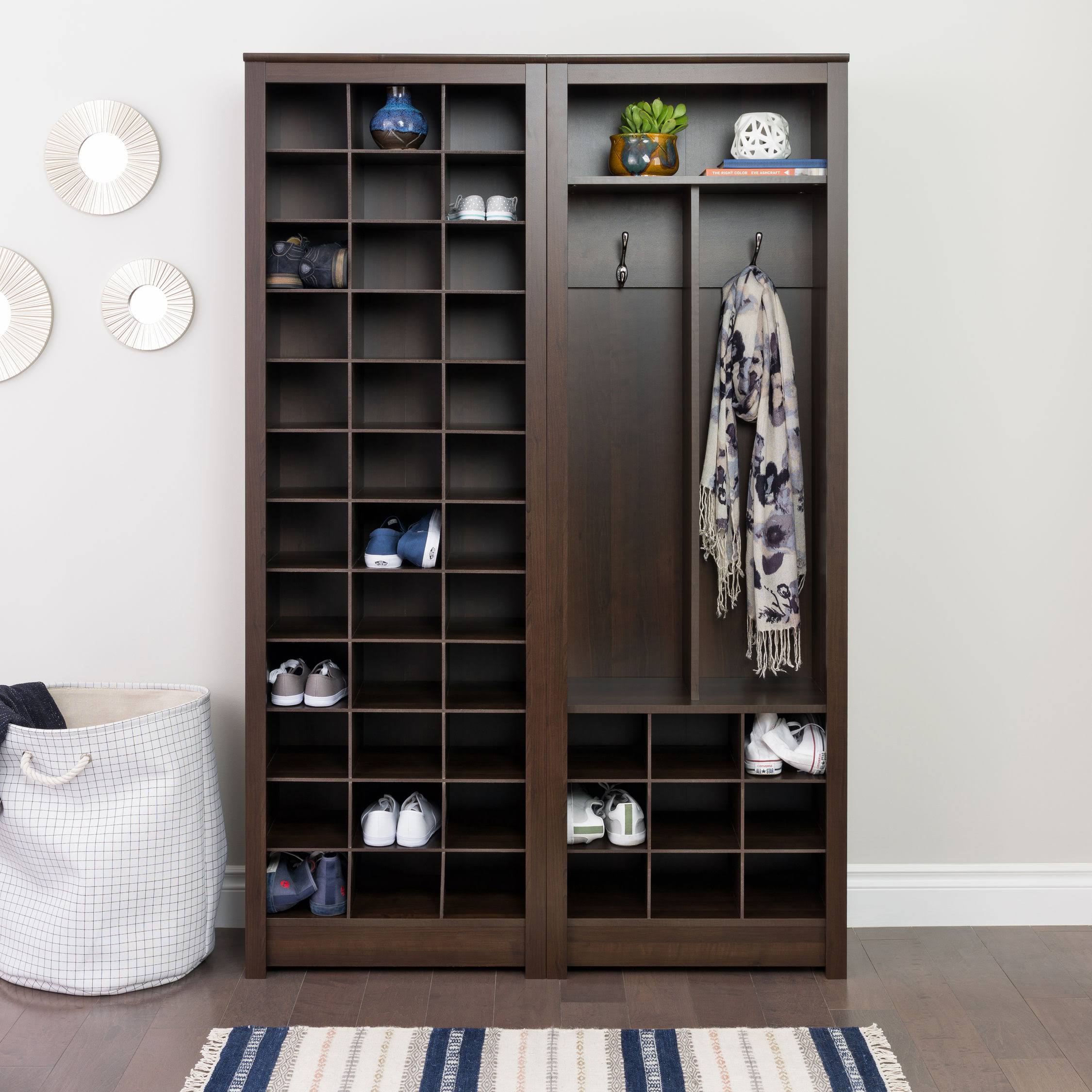 Prepac Space Saving 36-Cubby Shoe Cabinet, Espresso