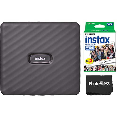 Fujifilm Instax Link Wide Printer Mocha Grey Bundle with Wide Twin Pack Instant Film and Cloth