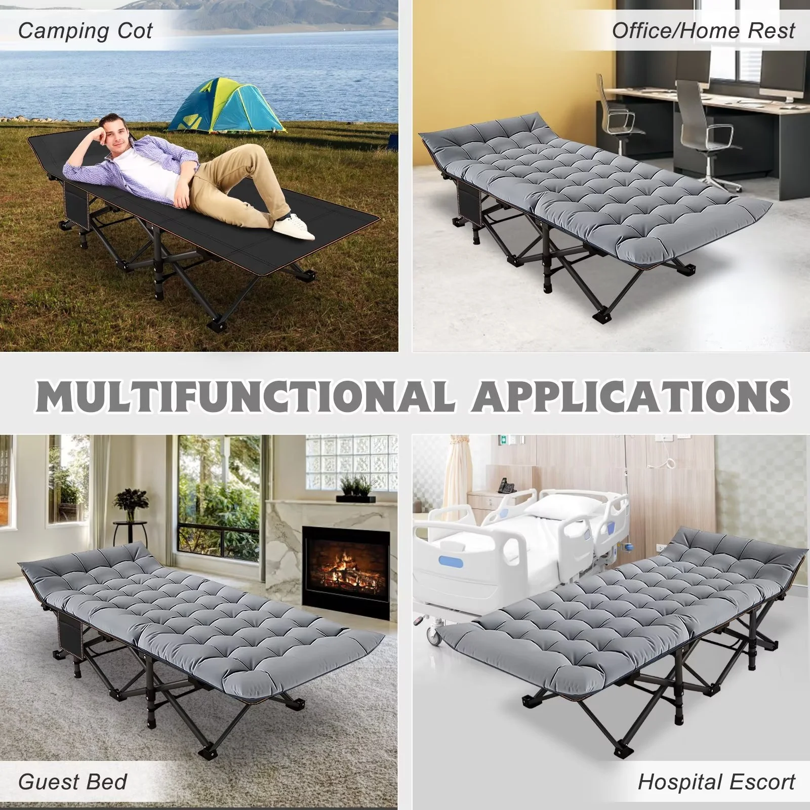 MOPHOTO 2 Pack Oversized 78"*32" Portable Folding Bed for Adults, Heavy Duty Outdoor Camping Cot with Mattress, Rollaway Guest Bed Sleeping Cot with Carry Bag