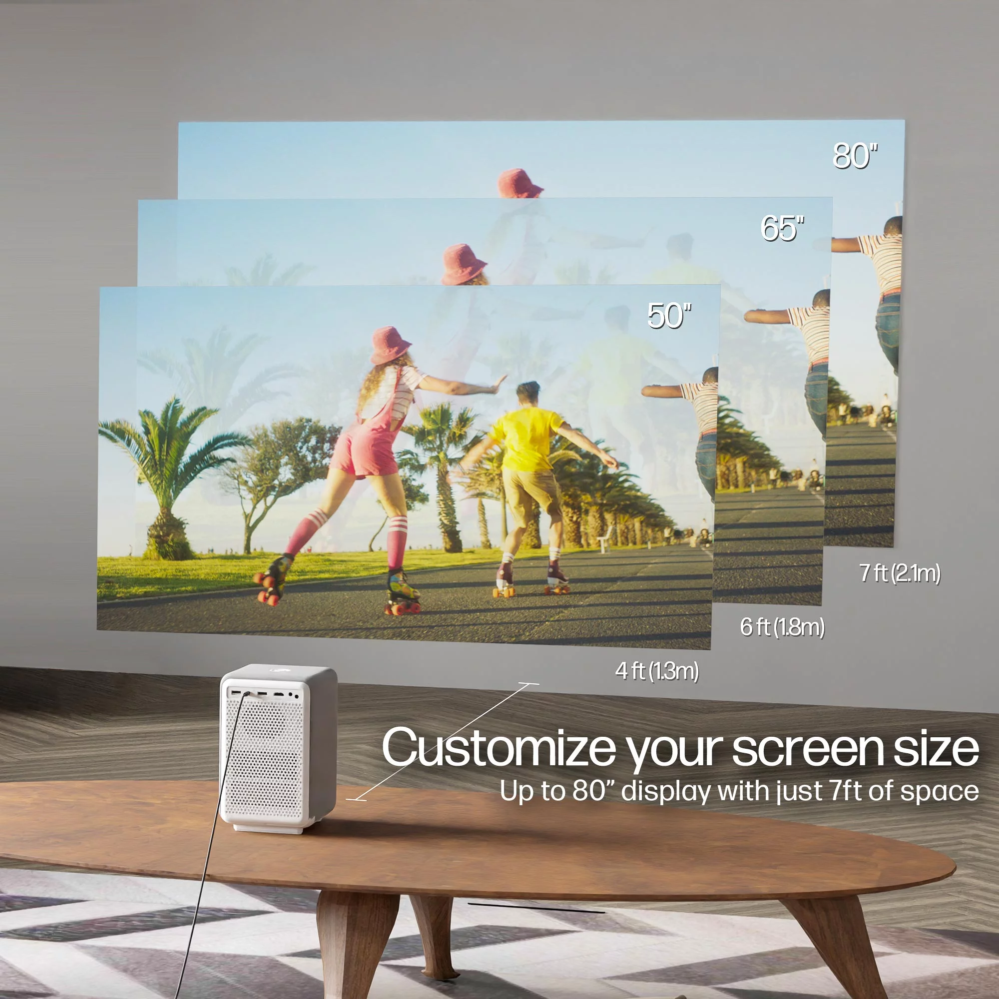 HP CC200 FHD LCD LED Projector with Roku Express Streaming Player and 84" Mobile Projection Screen