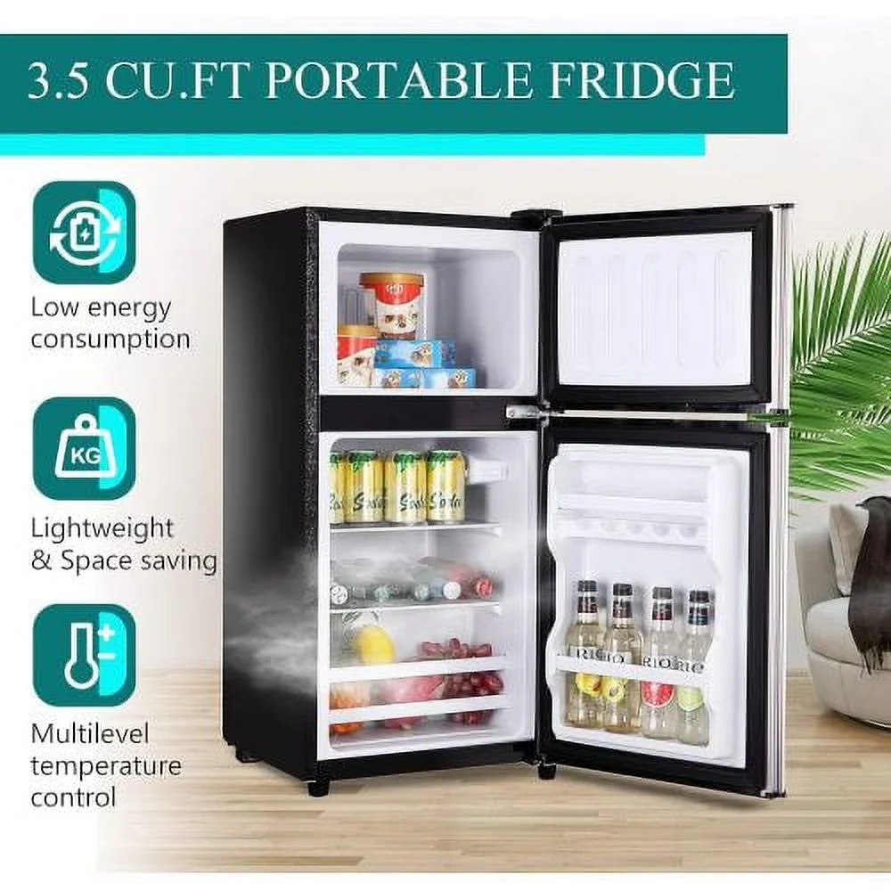 3.5 Cubic Feet Refrigerator, ZPL Compact Refrigerator, Mini Fridge with Freezer and 2 Door, 7 Level Thermostat Removable Shelves for Kitchen, Dorm, Apartment, Bar, Office, Silver