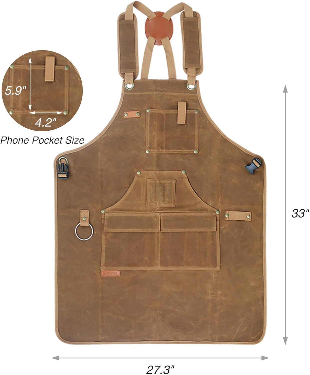 Briteree Woodworking Aprons for men, Gift for Woodworker, with 9 Tool Pockets, Durable Waxed Canvas