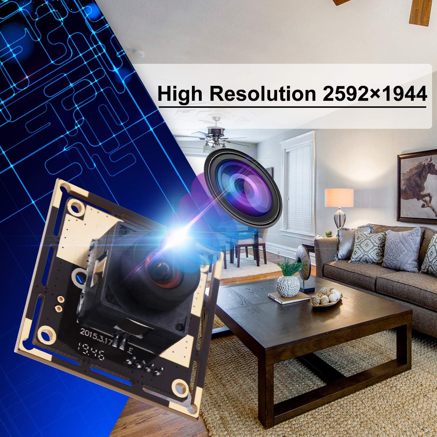 Autofocus 5 Megapixel USB Camera Module with 170 Degree Fisheye Lens HD 2592X1944 USB Webcamera with CMOS OV5640 Sensor USB with Camera,Mini Webcam for Windows Mac Andriod Linux,Plug&Play