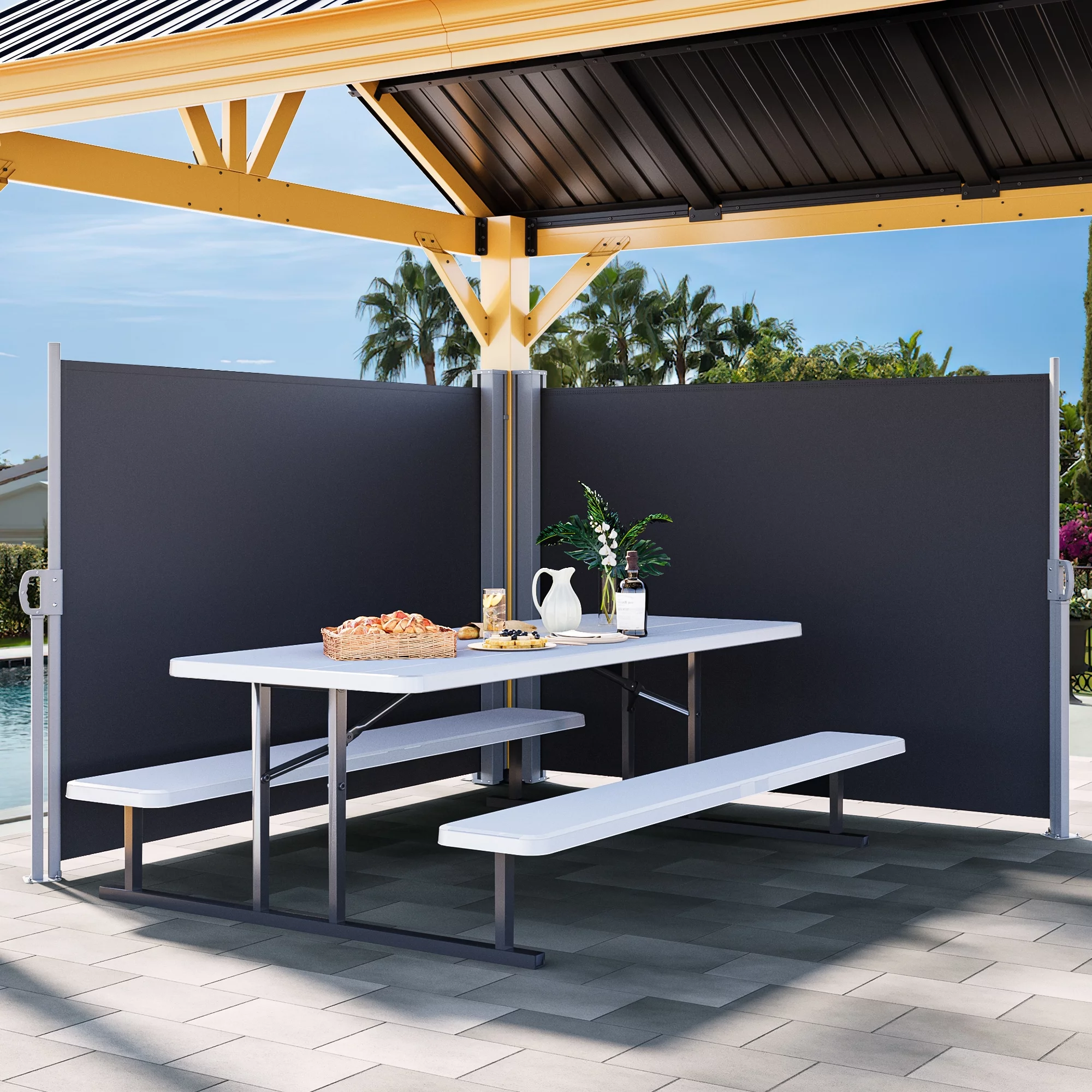 Retractable Side Awning 118''X 78'', Folding Privacy Screen Privacy Fence, Waterproof UV-Resistant Privacy Awning Outdoor for Garden, Deck, Patio, Pools, Gray