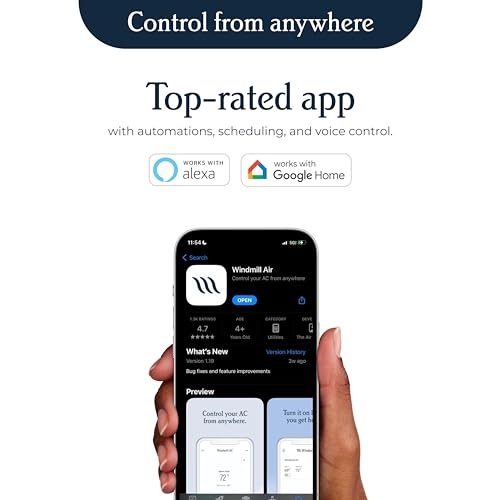 Windmill Air Conditioner Smart Home AC Unit - Easy to Install, Quiet, and Energy Efficient - Side Insulation - Auto-Dimming LED Display - App and Voice-Enabled - Designed in the USA