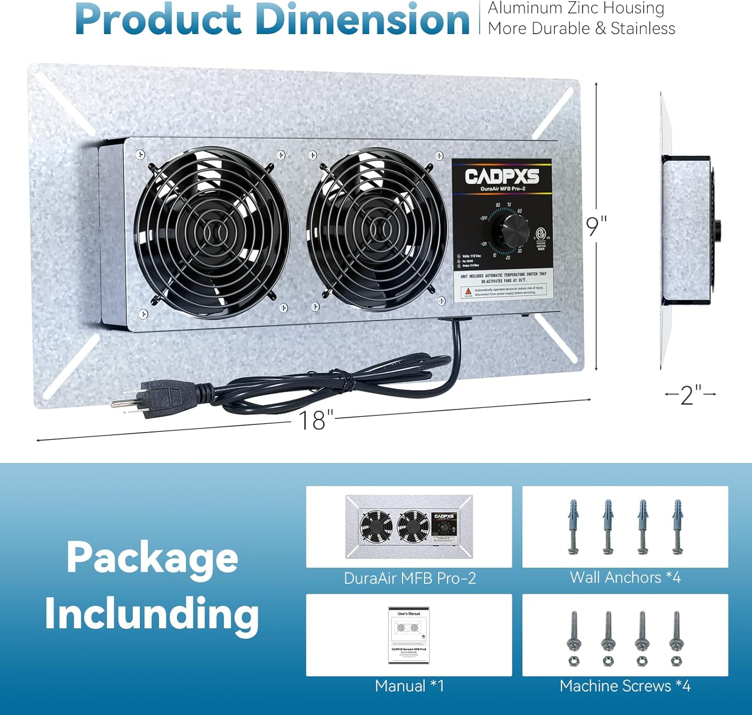 Crawlspace Ventilation Fan, Crawlspace Fan Vent with Humidistat, Dehumidistat & Freeze Protection Thermostat, for Crawl Spaces/Basement/Garage/Attic/Hydroponics Grow Tents (220 CFM Air Out)