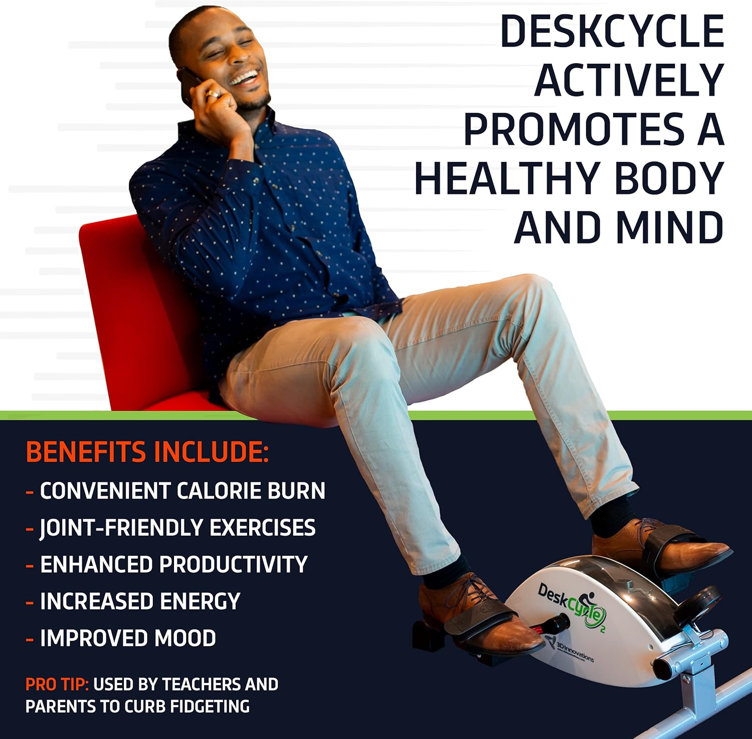 DeskCycle 2 Under Desk Bike Pedal Exerciser with Adjustable Leg - Mini Exercise Bike Desk Cycle, Leg Exerciser for Physical Therapy & Desk Exercise
