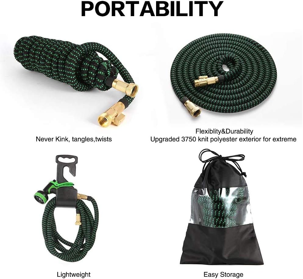 Upgraded Expandable Garden Hose,75 FT, 3/4" Solid Brass Connectors,10 Function Spray Hose Nozzle, Leak Proof and Lightweight Retractable Water Hose, Durable 3-Layers Latex Collapsible Hose Pack of 2