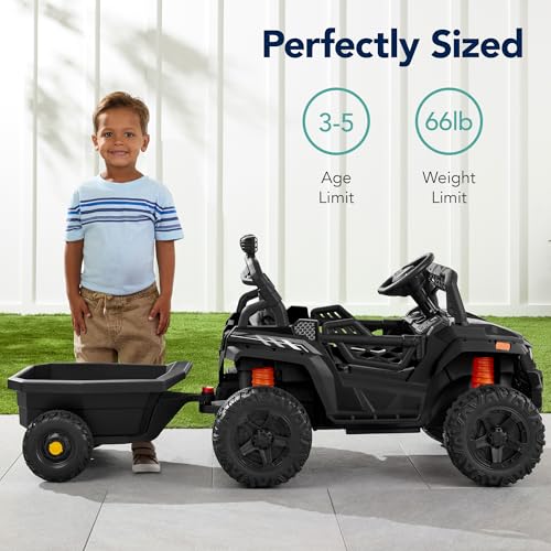 Best Choice Products Kids 12V Electric Ride On UTV Car and Trailer w/Parent Control, LED Lights, 2 Speeds, Bluetooth - Black
