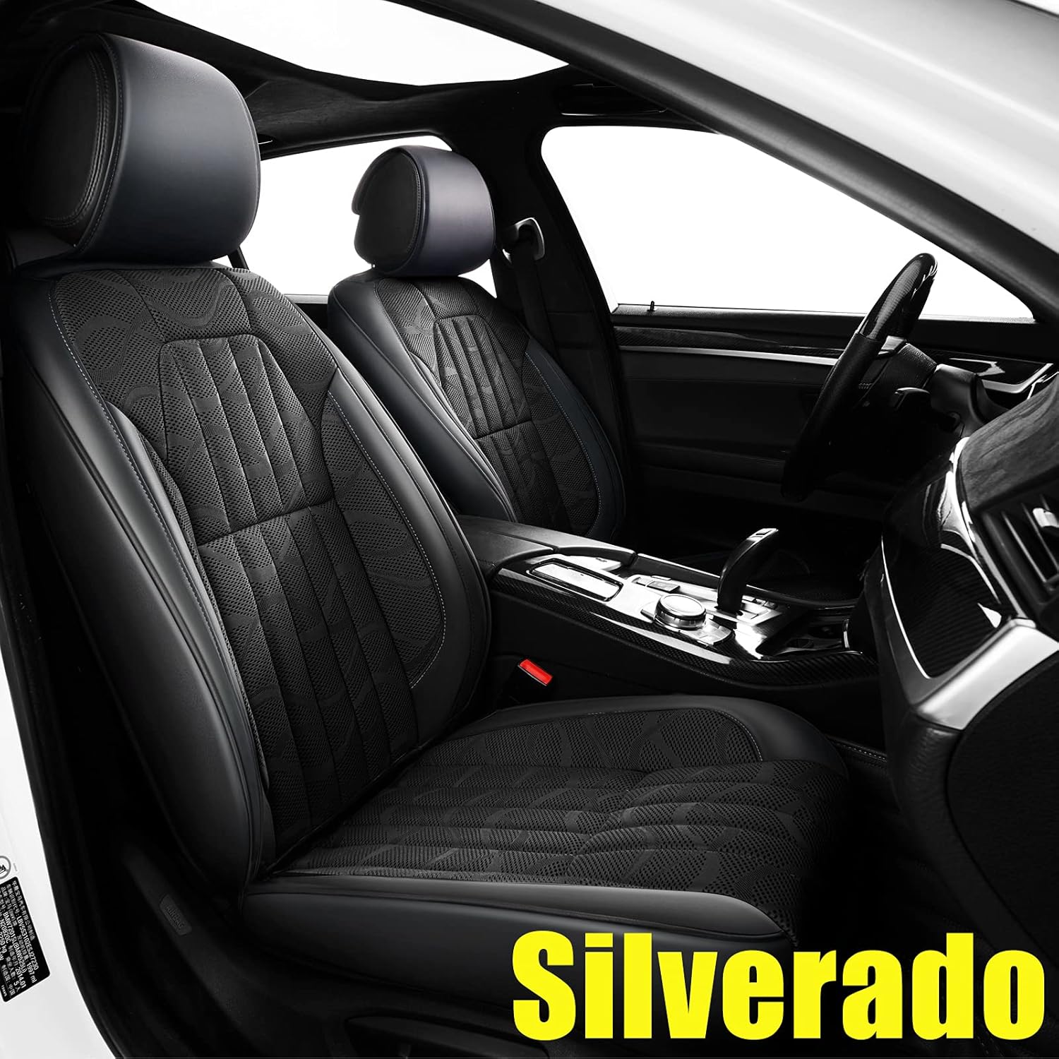 AOMSAZTO Custom Fit for Chevrolet 2001-2021 Silverado 1500 Faux Leather Car Seat Covers Full Set Compatible Airbag Silverado 1500 Seat Protector Comfortable and Breathable Black