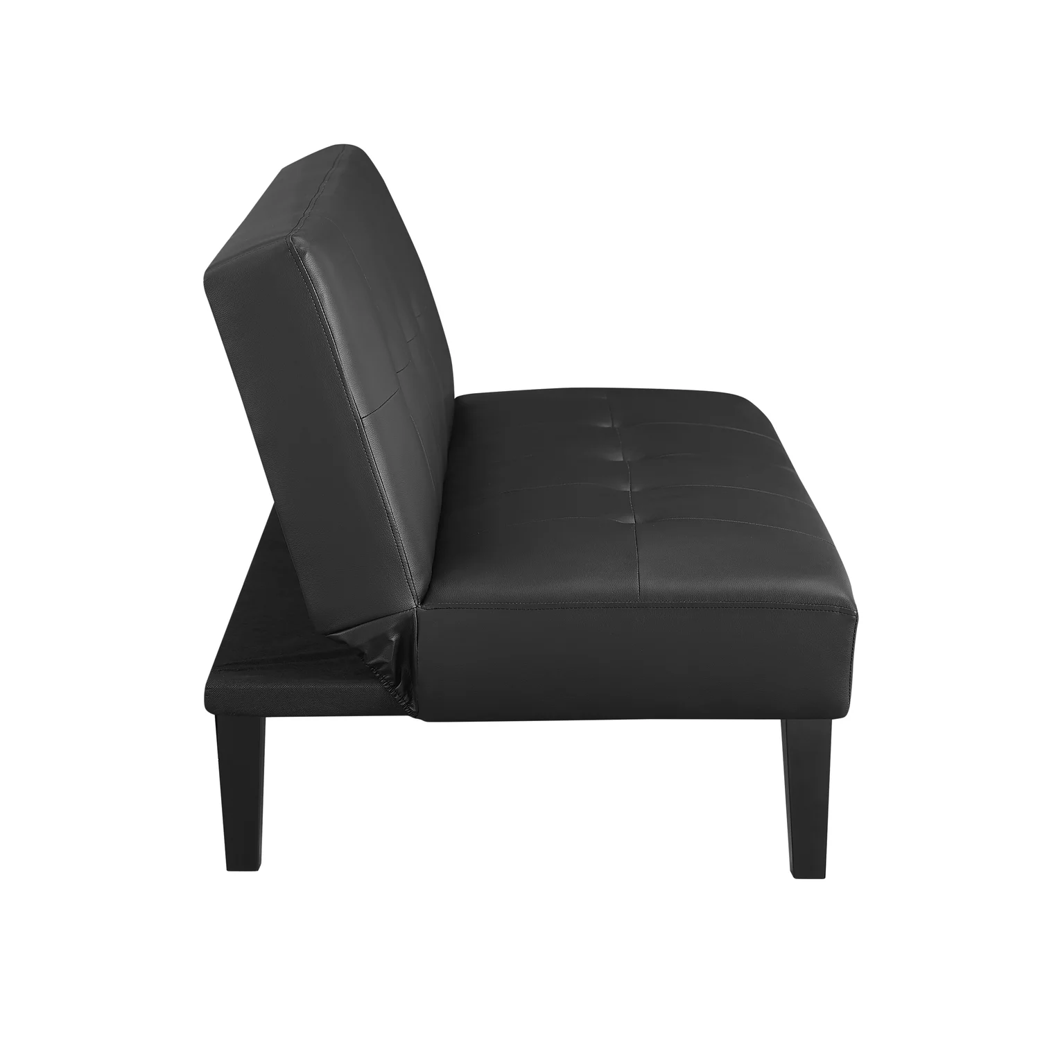 Modern Tufted Convertible Futon Sofa Bed, Folding Sofa Couch with Wooden Legs, Reclining Small Couch, Durable and Sturdy Futon Sofa, Faux Leather, Black