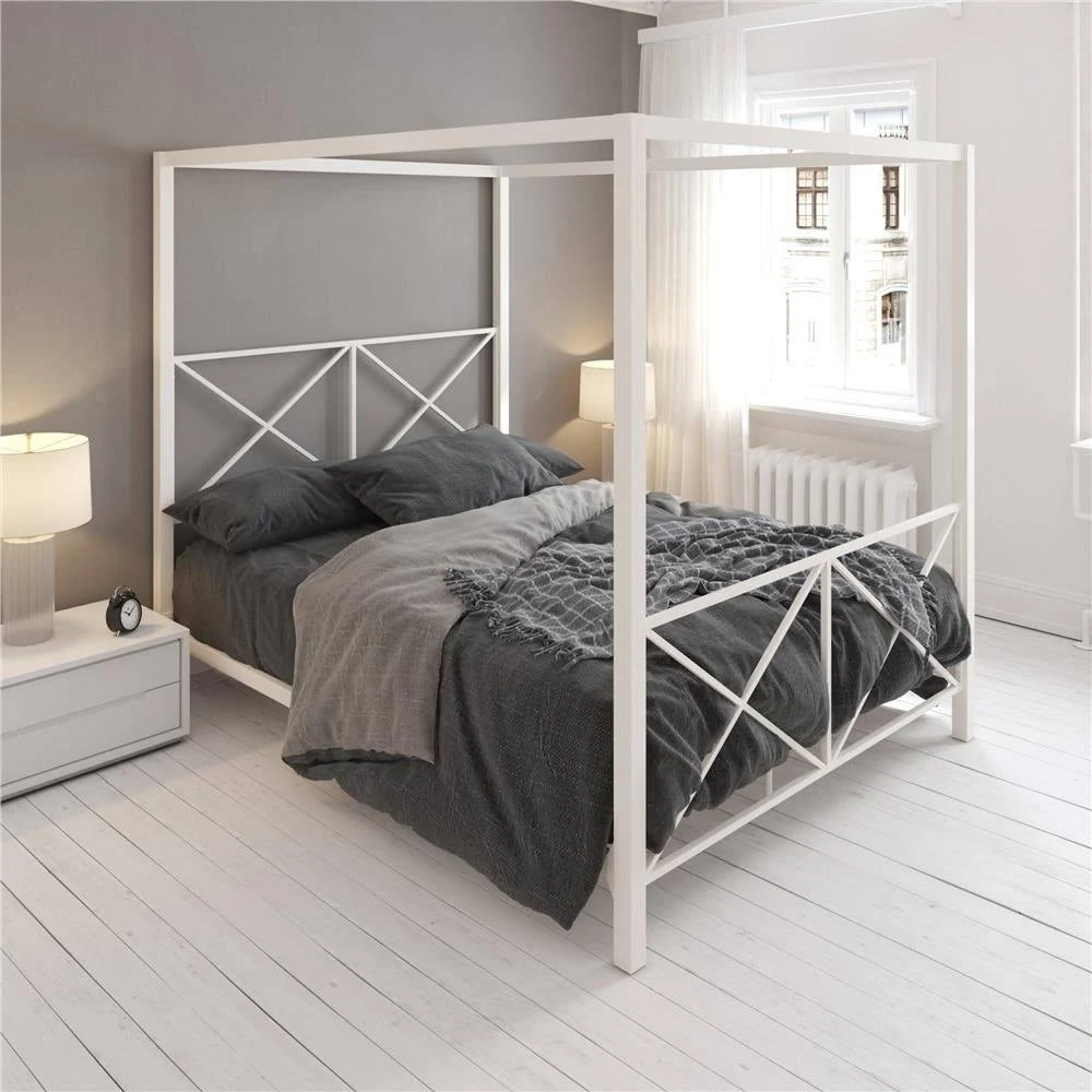 Avenue Greene Rosemarie White Metal Canopy Bed (Queen)