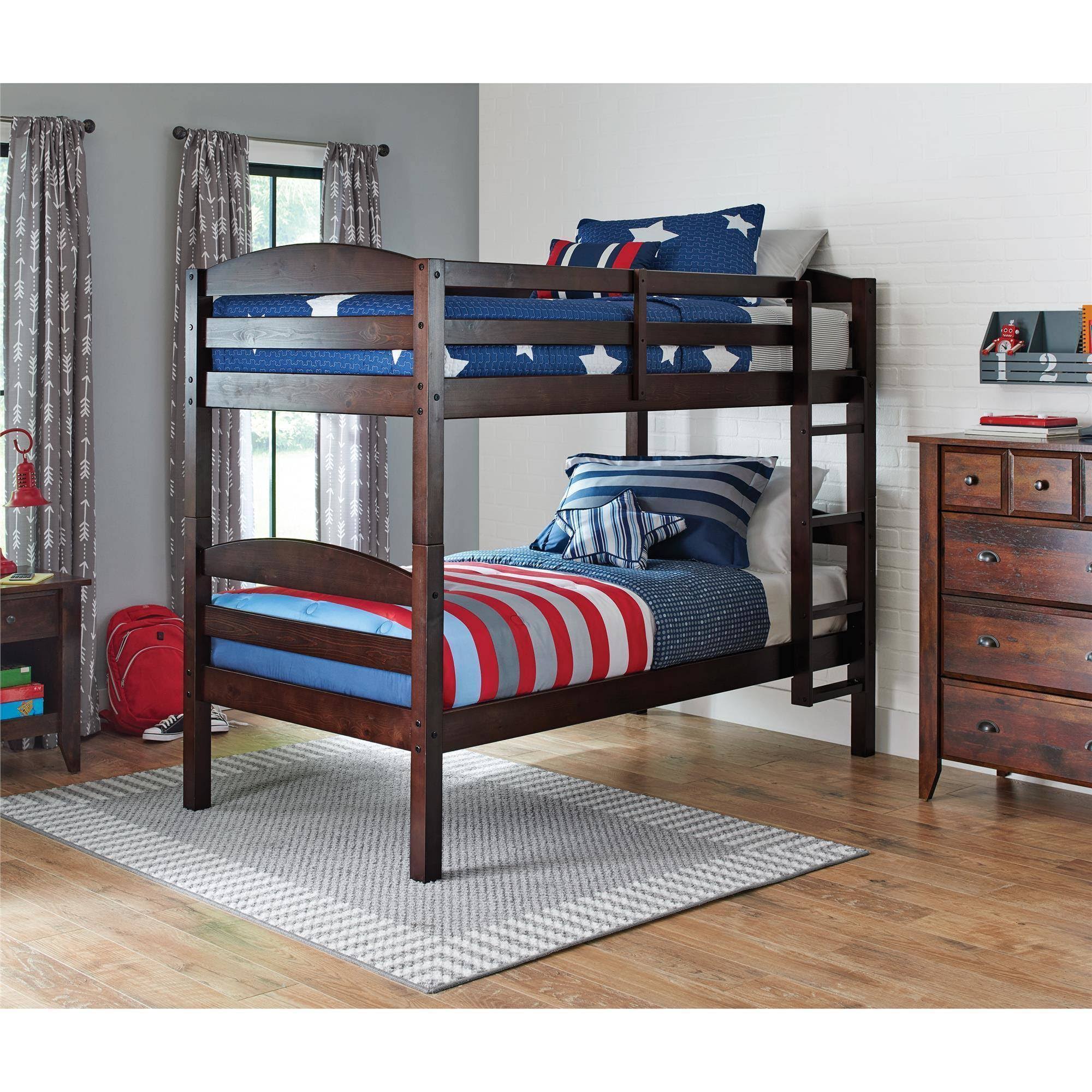 Mainstays Twin Over Twin Wood Bunk Bed, Walnut