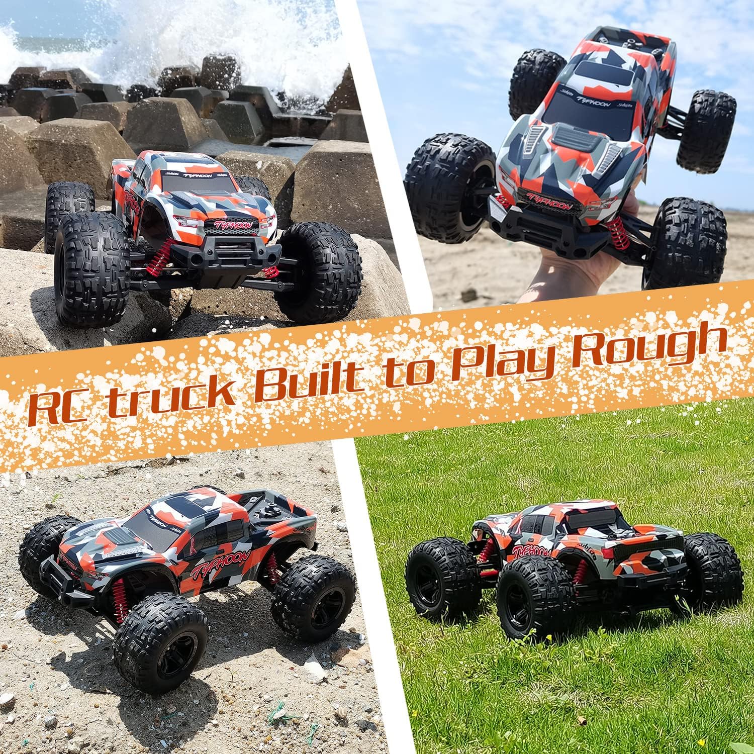 Empstorm RC Cars for Adults：1:10 Scale RC Monster Truck 60 KM/H Speed Large Scale Hobby RC Truck All Terrain Off Road 4WD Waterproof Truck with Rechargeable Battey Xmas Gifts for Kid Adults