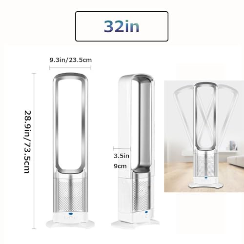 Tower Fans for Bedroom 90° Oscillating Fans for indoors 28.9 * 9.3 * 3.5 Bladeless Fan Floor Standing Cooling Fan with Remote Air Purifier with 3 Wind Speeds for Home Office