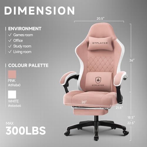 GTPLAYER Office Chair, Gaming Computer Desk Fabric Chair with Footrest, High Back Ergonomic Office Chair with Pocket Spring Lumbar Support and Linkage Armrests Adjustable Height Swivel for Home Task