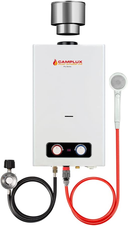 Portable Tankless Water Heater, Camplux 1.58 GPM Outdoor Propane Hot Water Heater with S/S Rain Cap