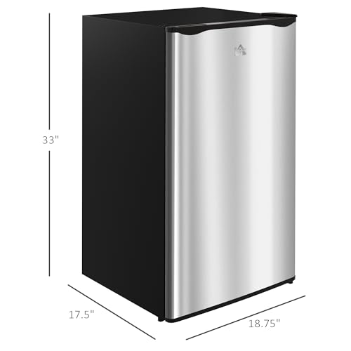 HOMCOM 3.2 Cu.Ft Mini Fridge with Freezer, Compact Refrigerator with Adjustable Thermostat, Shelf and Reversible Door for Bedroom, Dorm, Home Office, Energy Efficient