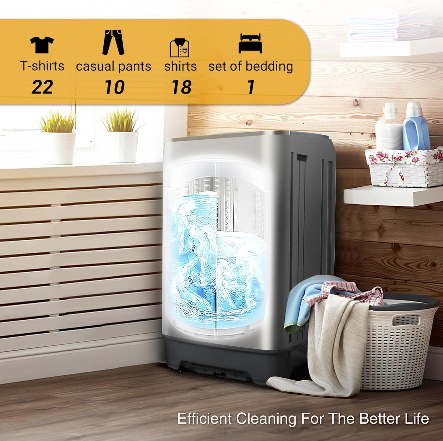 Full-Automatic Washing Machine, 17.7lbs Portable Washing Machine with Led Display, Portable Washer for Household 10 Wash Programs,Small Washing Machine for Apartment, Home, Dorm, RV(Grey)