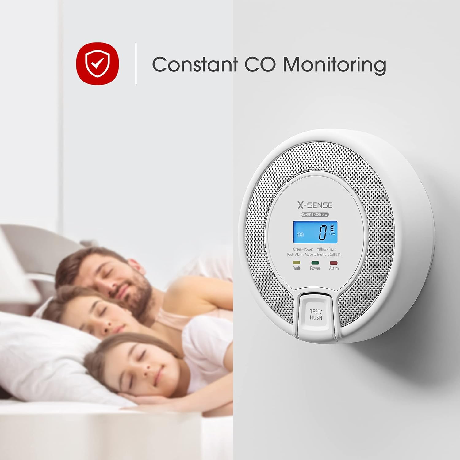 X-Sense Wireless Interconnected Carbon Monoxide Detector, Replaceable Battery-Powered CO Alarm with Digital Display, Auto-Check, CO03D-W, Pack of 2