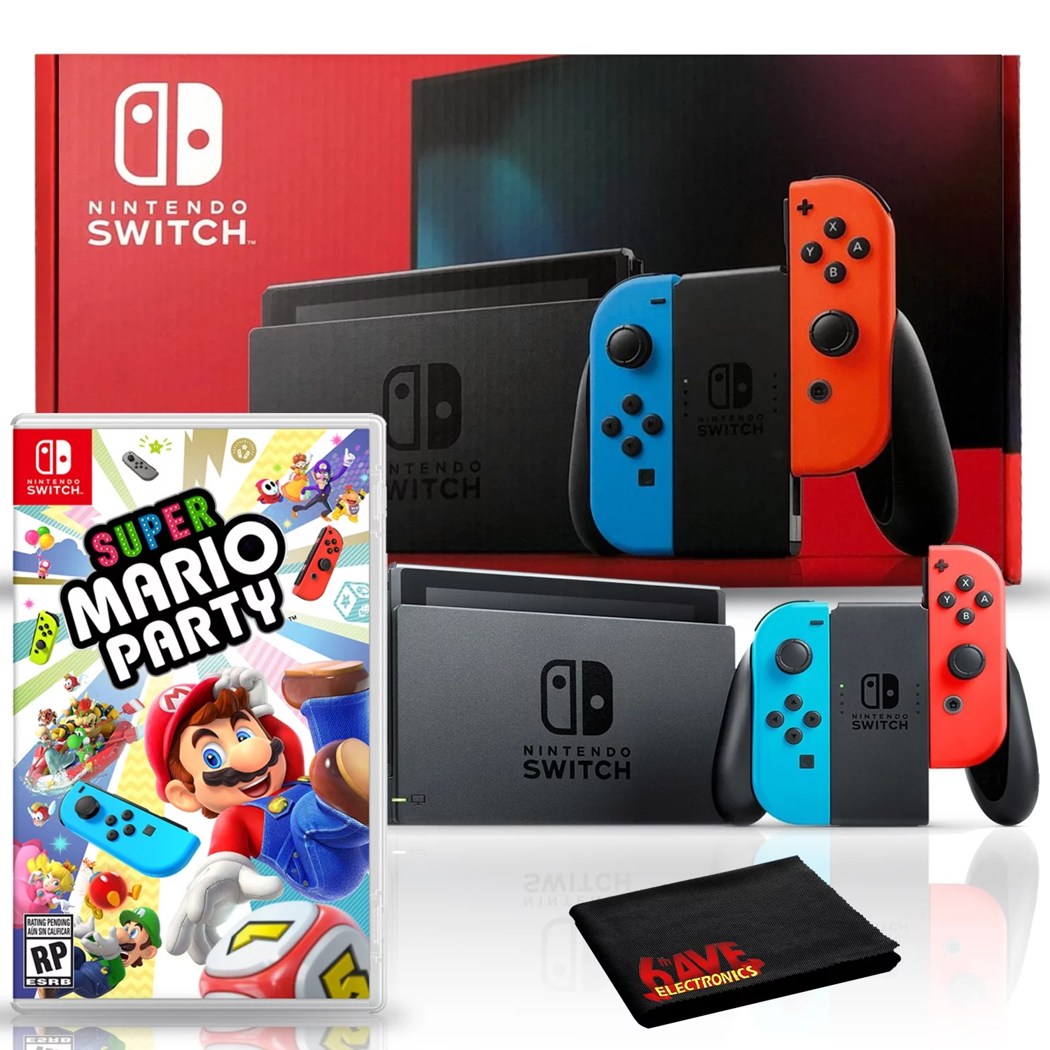 Nintendo Switch with Neon Blue and Red Joy-Con Bundle with Super Mario Party - Curated Treasures Market