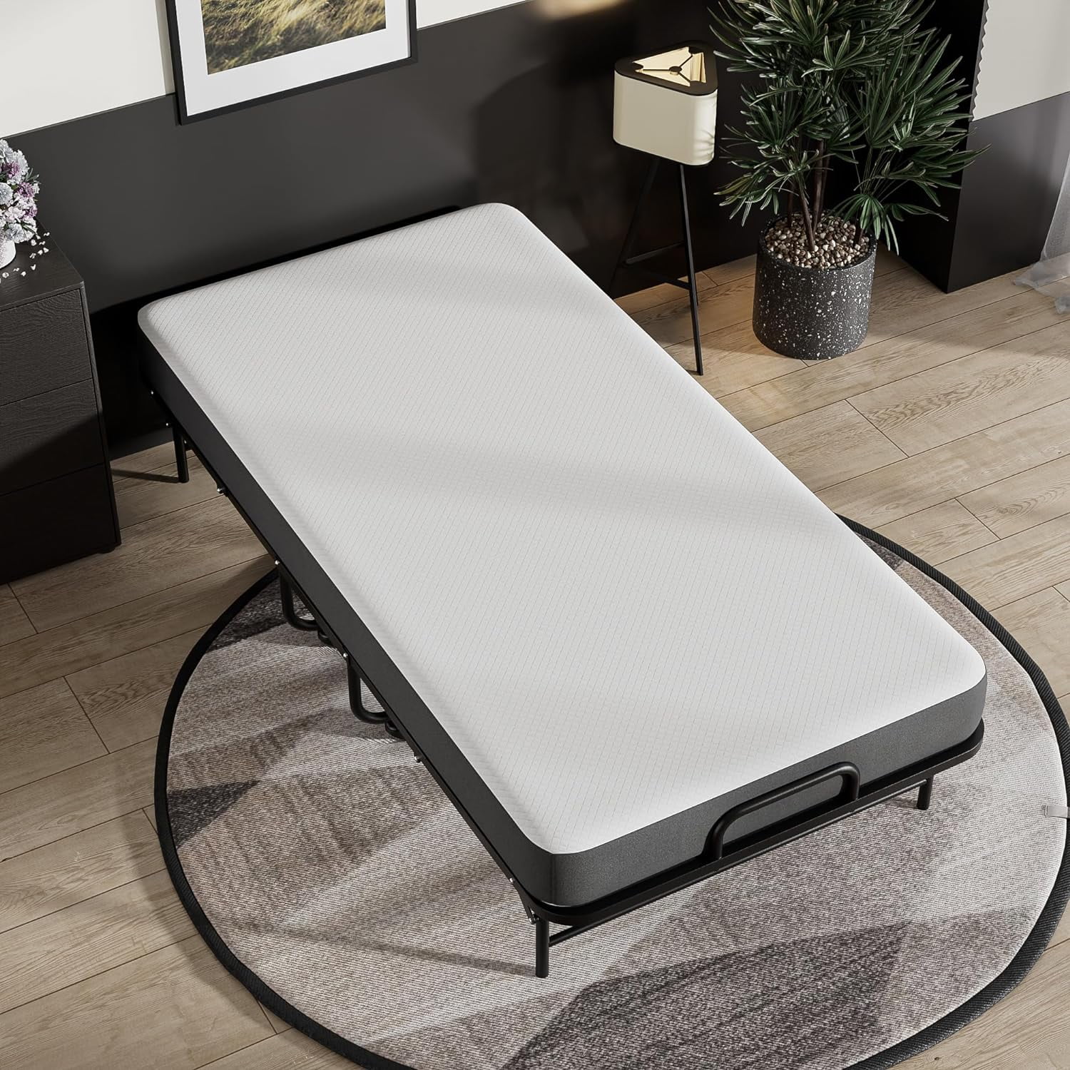 Folding Bed with Mattress, 75" x 31", Rollaway Bed Guest Bed Portable Foldable Extra Bed for Adults, Fold up Bed with 5" Memory Foam Mattress, Space-Saving Sturdy Metal Frame (Cot Size)