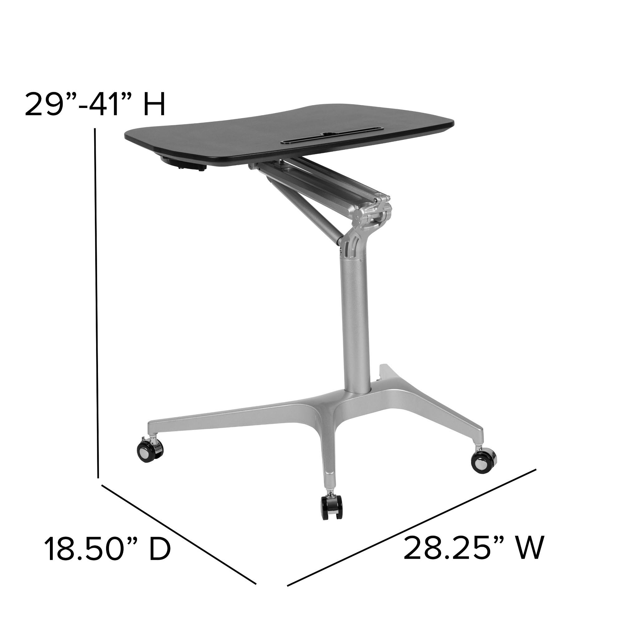 Flash Furniture Mobile Sit-Down Stand-Up Black Computer Ergonomic Desk with 28.25x22W Top - Adjustable Range 29x22- 41x22