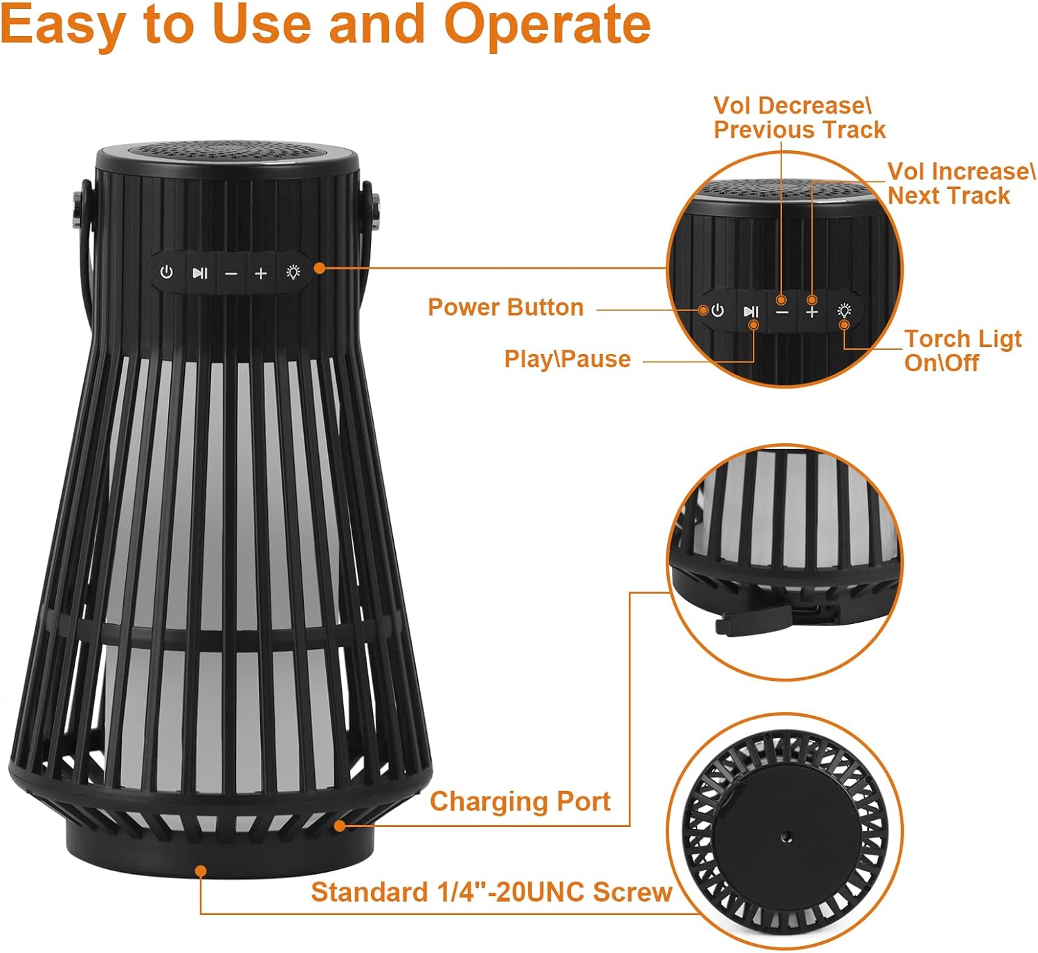 LED Flame Speaker, Tesoorda Portable Waterproof Bluetooth Wireless Speaker for Indoor/Outdoor, LED Flame Effect Speaker with Stereo Sound, Led Table Lanterns/Lamp for Patio,Garden,Camping (1 Pack)
