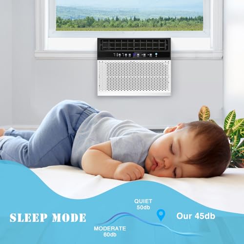 R.W.FLAME U-Shaped Air Conditioner Window Unit, 6 Modes 24H Timer Energy-saving Window AC Units, Full Window View, White