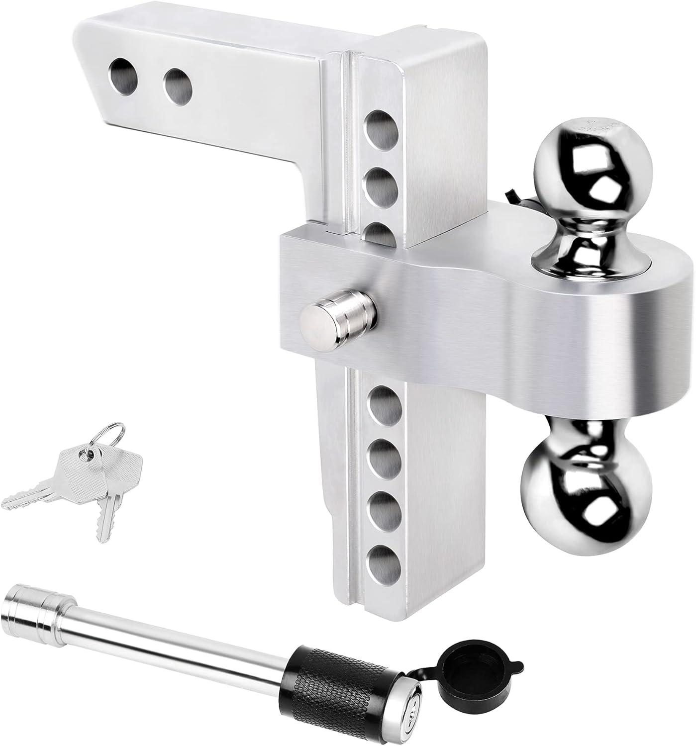 TOLEAD Adjustable Trailer Hitch Ball Mount - 2 Inch Receiver Hitch, 8 Inch Drop/Rise, 2 & 2-5/16 Inch Dual Towing Balls Whith Double Pin Key Locks,12,500 lbs GTW