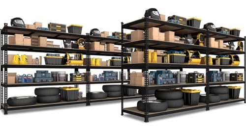 PrimeZone 2 Pack Storage Shelves 48" x 24" x 72" - 5 Tier Heavy Duty Adjustable Garage Storage Shelving, Metal Storage Utility Rack Shelf Unit for Warehouse Pantry Closet Kitchen, Black