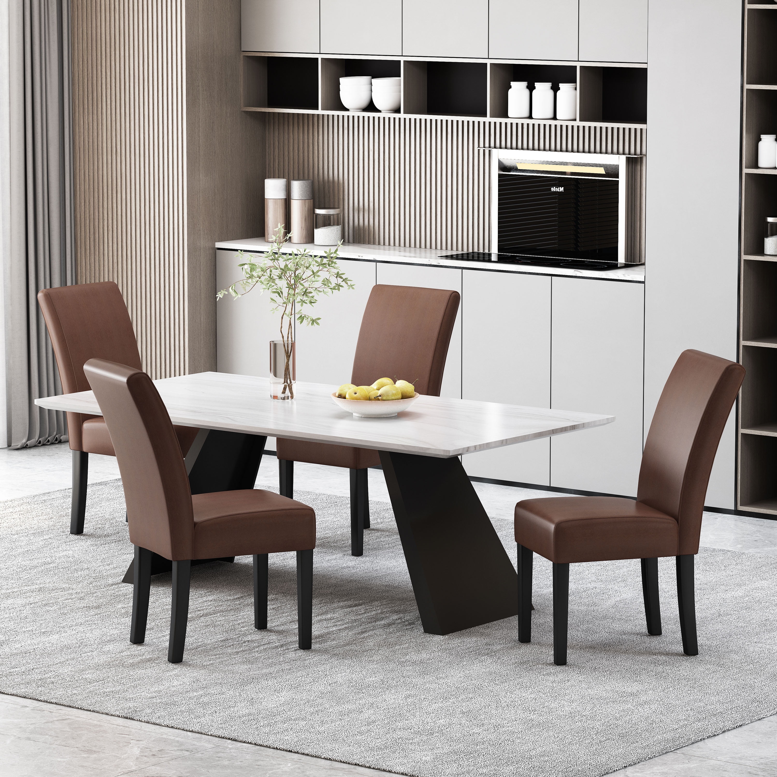 Noble House Monita Faux Leather Dining Chairs, Set of 4, Dark Brown,Espresso