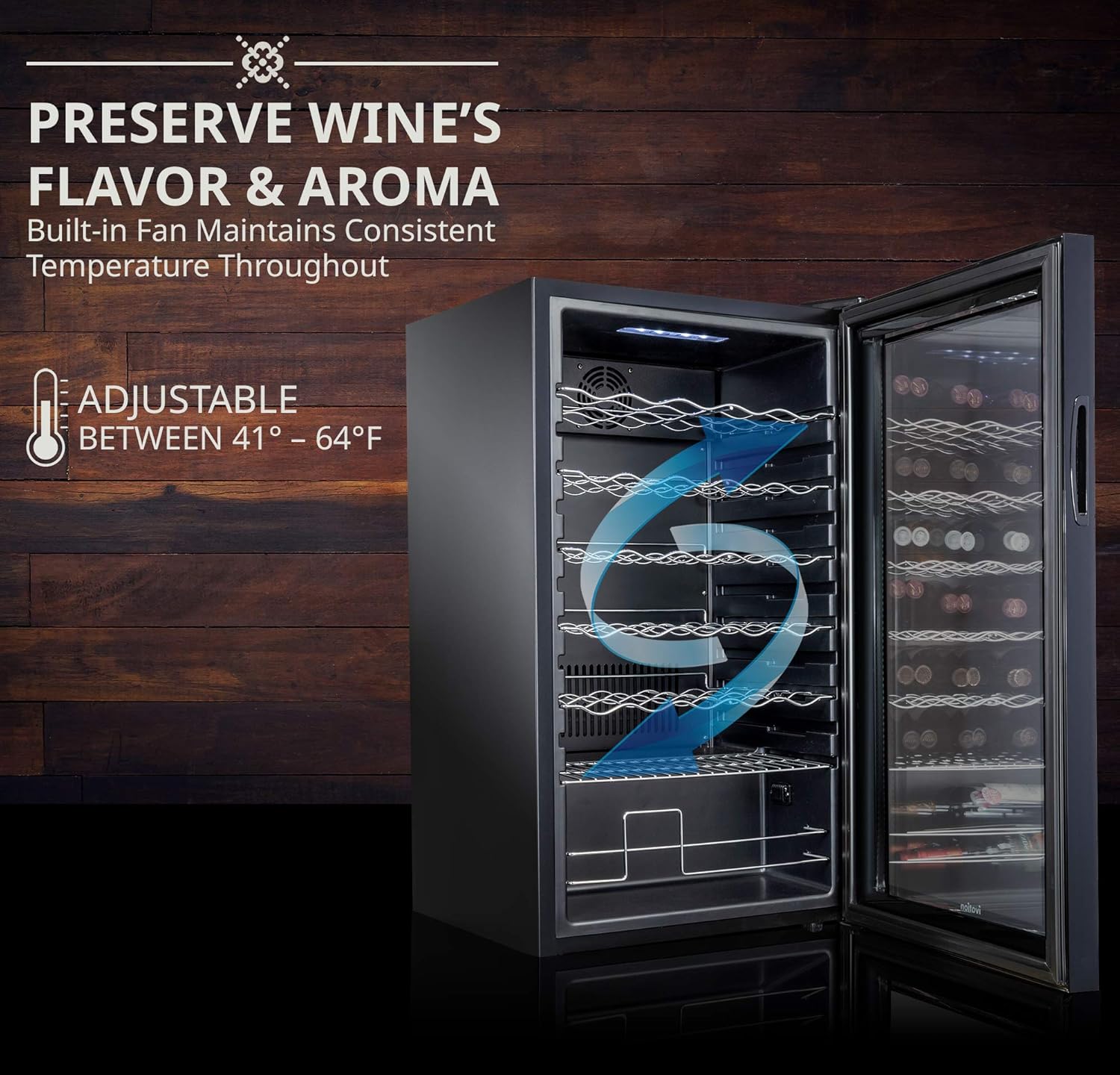 Ivation 34 Bottle Compressor Wine Cooler Refrigerator | Large Freestanding Wine Cellar For Red, White, Champagne or Sparkling Wine | 41f - 64f Touch Digital Temperature Control Fridge Glass Door Black