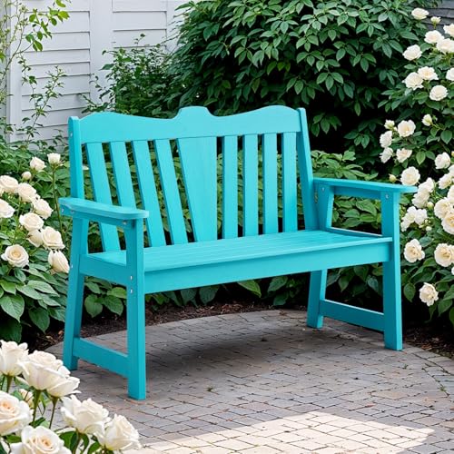 Outdoor Bench, 2-Person Weatherproof Garden Bench with Wide Armrests and Backrest, All-Weather Patio Bench Will not Rot and Fade for Garden, Porch, Backyard and Park, Easy Installation, Black