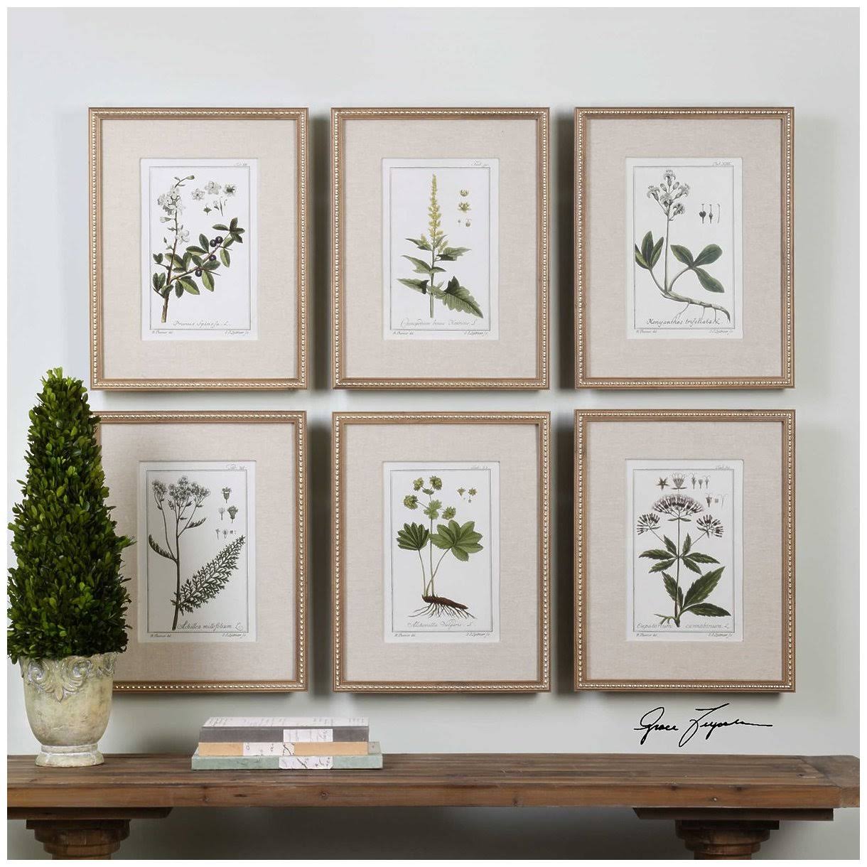 Diva at Home Set of 6 Green Floral Botanical Study Prints 22.63x22