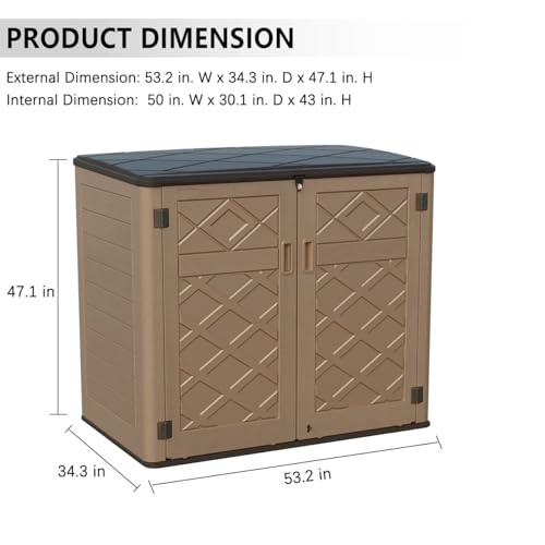 KINYING Horizontal Outdoor Storage Shed,47 Cu.ft Resin Outdoor Storage Cabinet Waterproof for Garden/Patio/Backyards