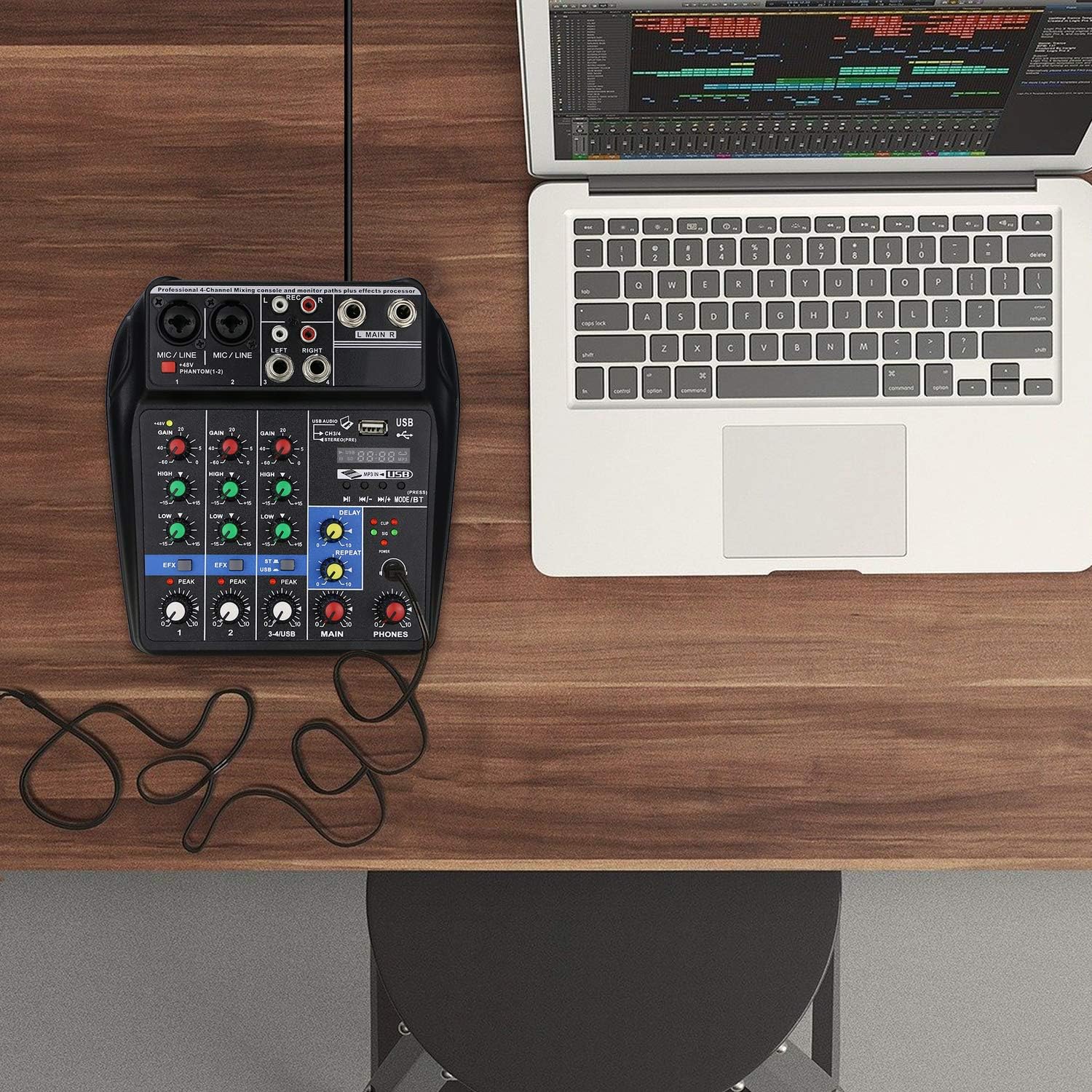 Ultra Low-Noise 4 Channels Audio Mixer - Sound Mixing Console Line Mixer with Sound Card and Built-in 48V Phantom Power for Home Music Production, Webcast, K Song and Other Needs by YOUSHARES Pack of 2