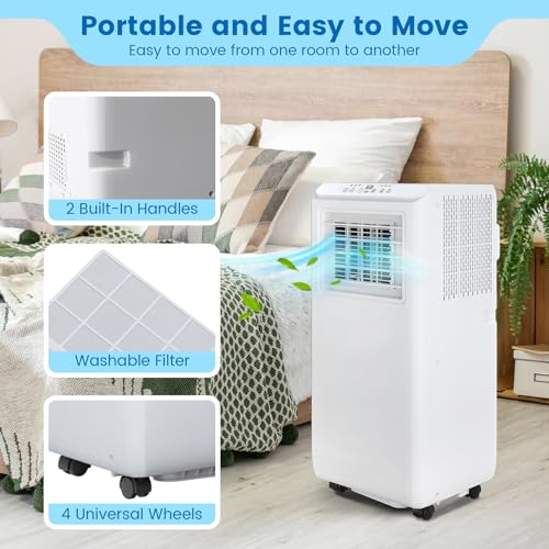 Acekool 8000 BTU Portable Air Conditioners, Portable AC with Remote Control for Room up to 350 Sq.Ft, 3-in-1 Functions/Digital Display/24 Hrs Timer/Caster Wheels for Home/Office/Dorms
