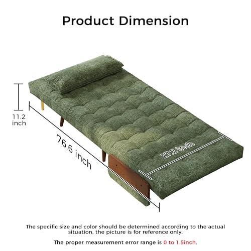 3-in-1 Convertible Chair Bed Sleeper for Adults, Linen Convertable Sleeper Chair with Wooden Arms & Pillows, Foldable Single Futon Sofa Bed (Mid Century with Walnut Arm, 36.6" Wide)