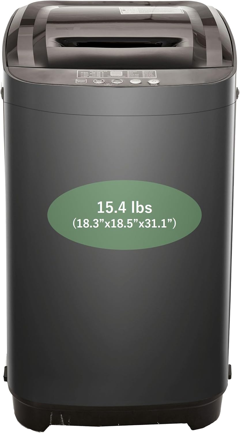 Portable Washing Machine – 15.4lbs Capacity, Top Loading Full-Automatic Compact Washing Machine with Smart Programs and Energy Efficiency (Antique grey, 18.3 "L x 18.5 "W x 31.1 "H)