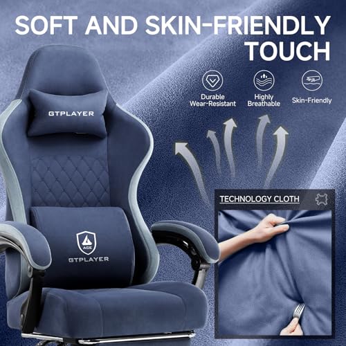 GTPLAYER Office Chair, Gaming Computer Desk Fabric Chair with Footrest, High Back Ergonomic Office Chair with Pocket Spring Lumbar Support and Linkage Armrests Adjustable Height Swivel for Home Task