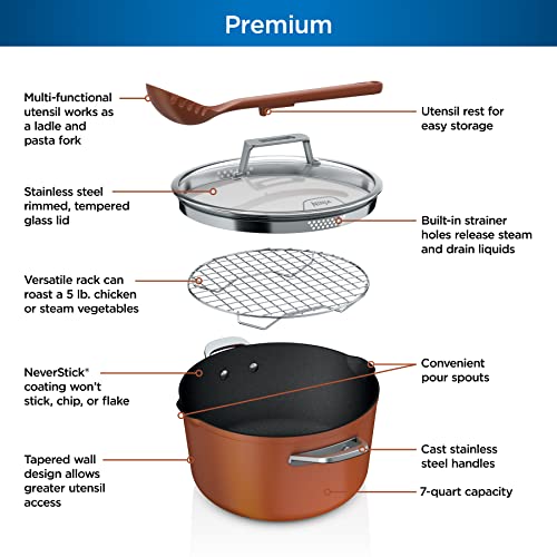 Ninja CW202GN Foodi NeverStick PossiblePot, Premium Set with 7-Quart Capacity Pot, Roasting Rack, Glass Lid & Integrated Spoon, Nonstick