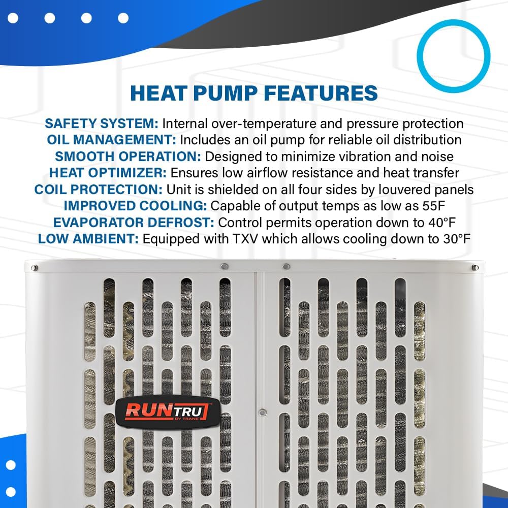 RunTru 14.30 SEER2 2 Ton Heat Pump & Air Handler Split System Unit (by Trane) w/ 50' Install & 5kW Backup Heat Kit | 24K BTU Heat & Cool, Multi-Positional, Single Stage Condenser, Scroll Compressor