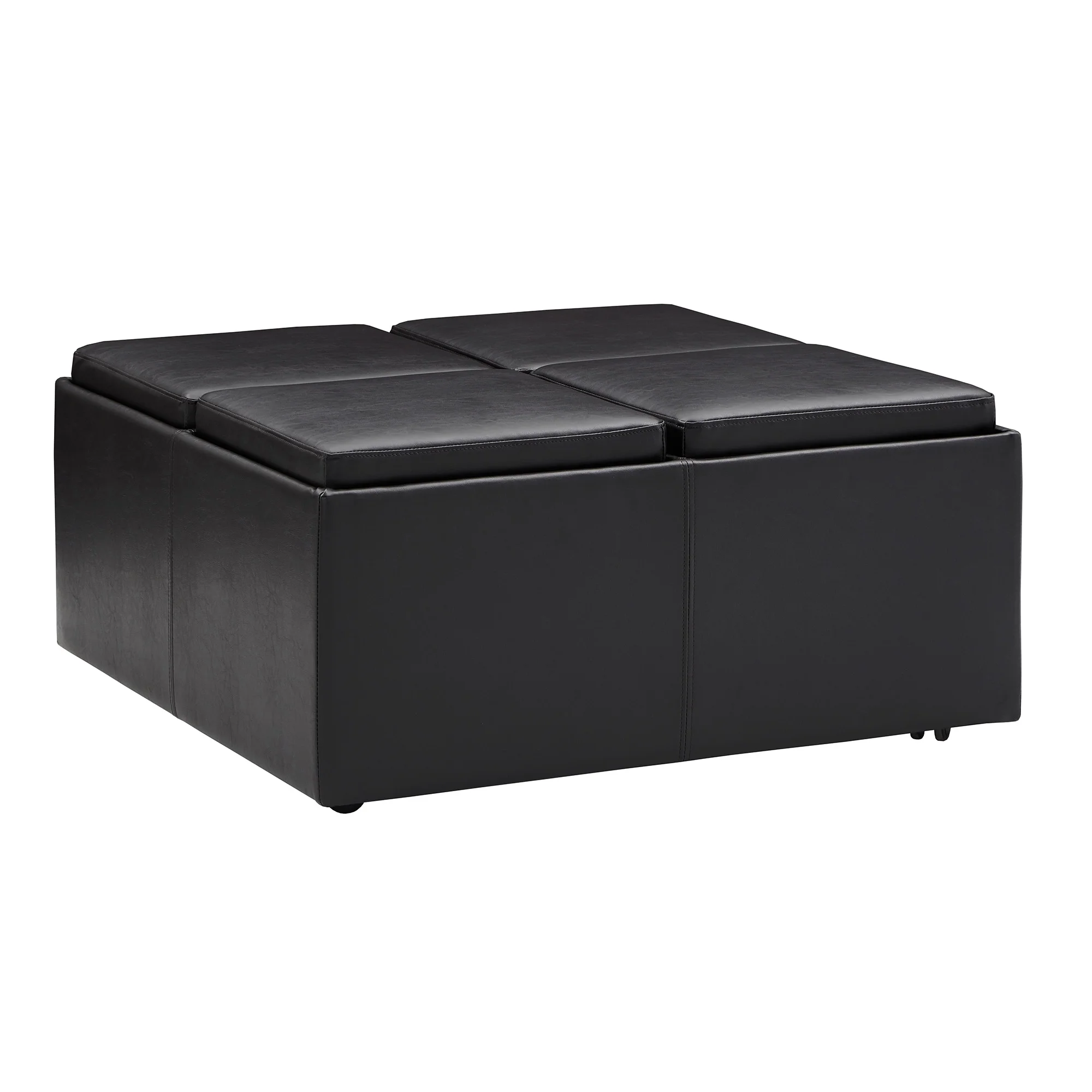 Cocktail Storage Ottoman with 4 Trays, Dark Brown Faux Leather