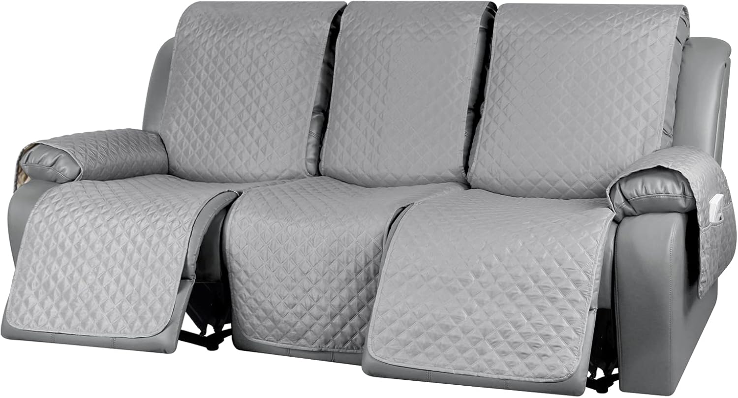 KinCam Recliner Sofa Cover, Pet Sofa Cover for 2 Seat Reclining Couch, Motion Recliner Couch Cover Furniture Protector with Elastic Straps (2 Seater, Dark Gray)