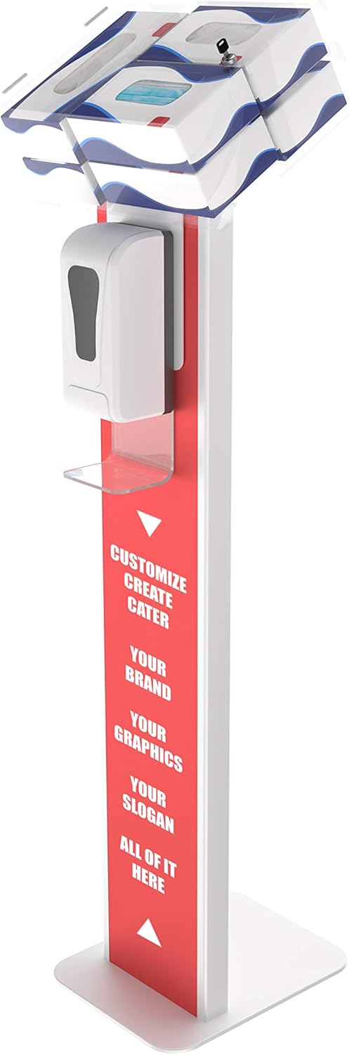 Hand Sanitizing Station - CTA Premium Heavy-Duty Secured Stand with Acrylic Glove, Mask Box & Contactless Soap or Hand Sanitizer Dispenser for Offices, Schools, & Public Area (SAN-STT1B) - Black