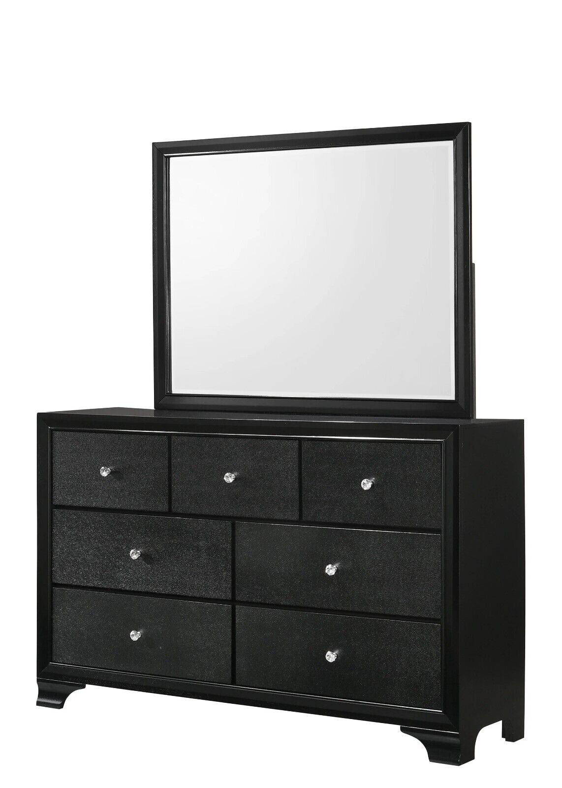 4pc Modern Glam Style Full Size Upholstery LED Bed Dresser Mirror Nightstand Set Wooden Bedroom Furniture Black