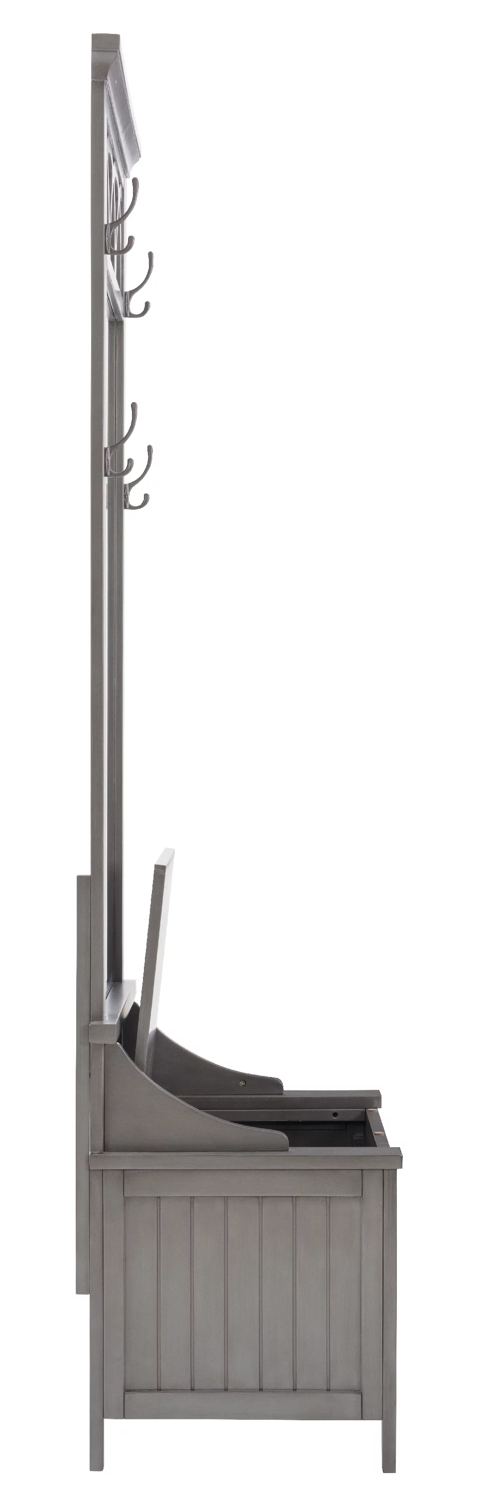 Winslett 4-Hook Hall Tree with Storage Bench and Mirror, Gray